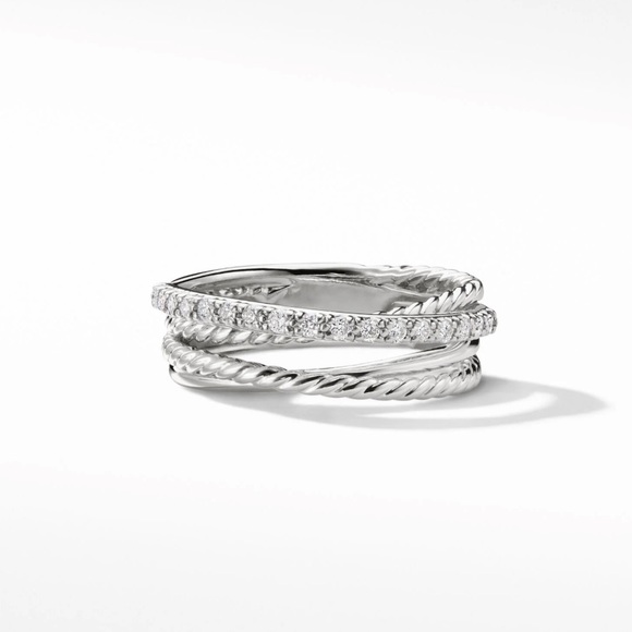 Crossover Band Ring in Sterling Silver with Pavé Diamonds - Picture 3 of 6